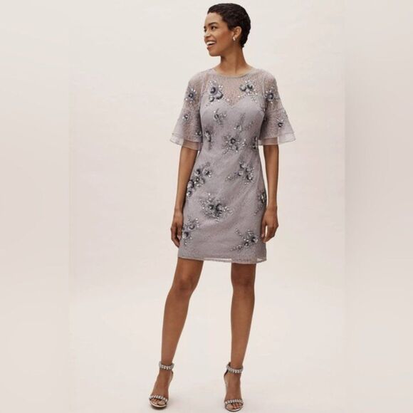 BHLDN by Aidan‎ Mattox Ice Violet Beaded Lace Asbury Cocktail Sheath Dress Sz 10 - Picture 1 of 12